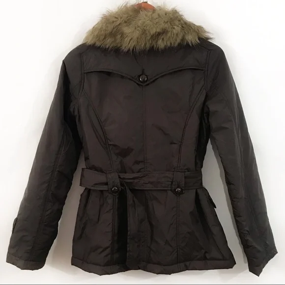 JOIE Faux Fur Belted Puffer Style Jacket Brown - Picture 4 of 10